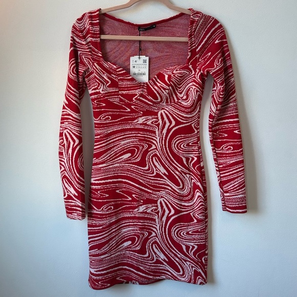 ZARA Red and White Marble Dress - Picture 4 of 6
